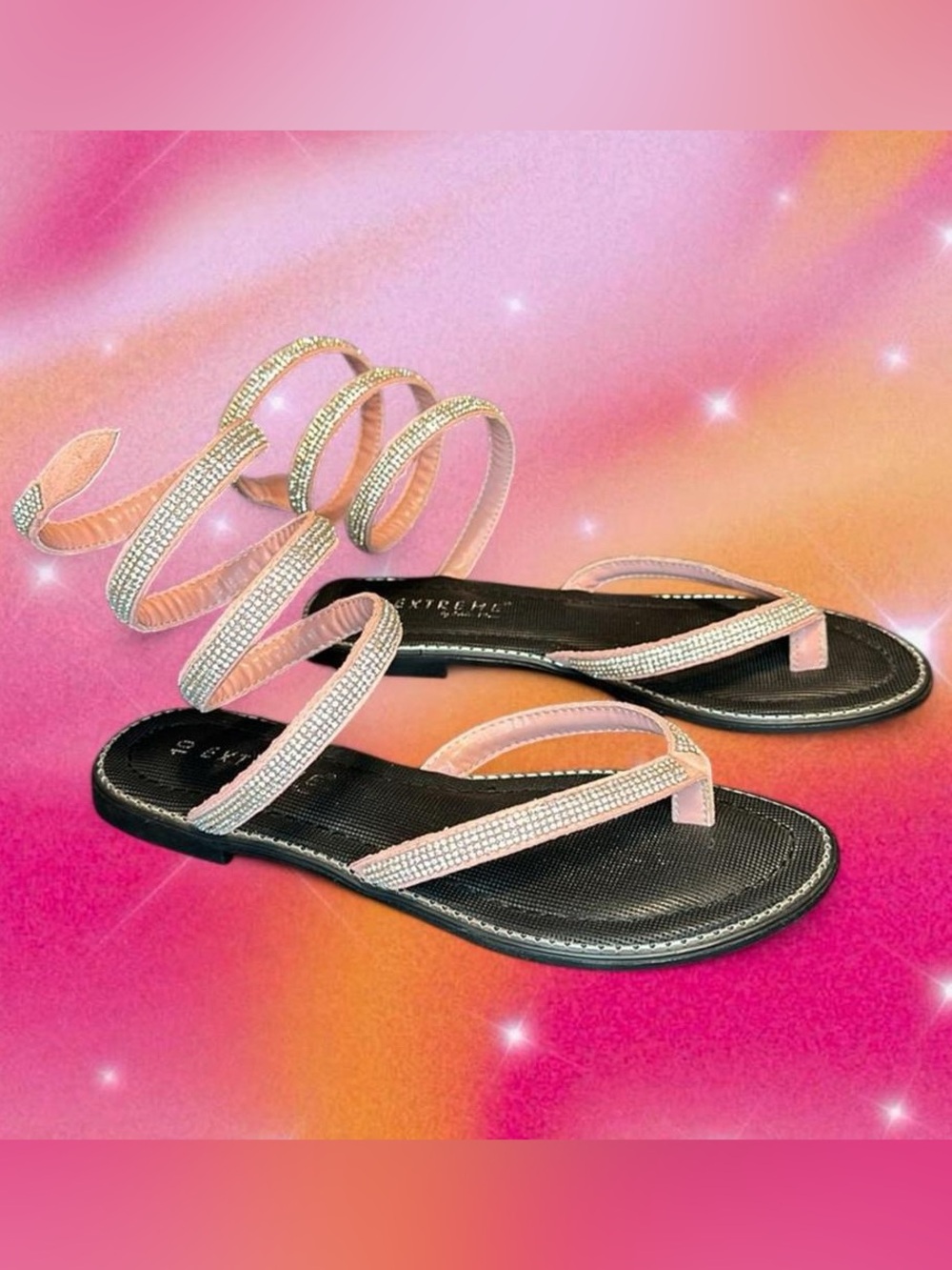Women's Pink Rhinestone Wrap Sandals